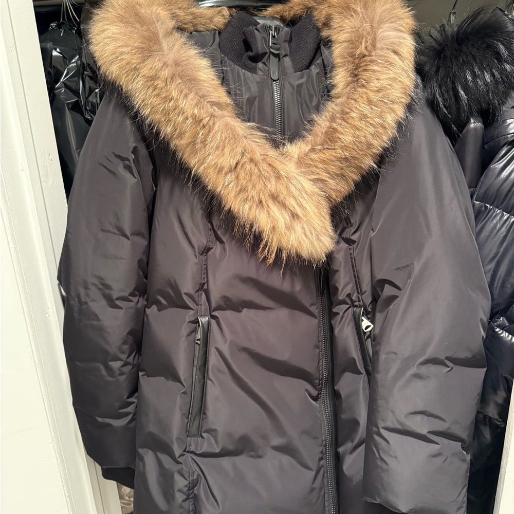 Mackage Black Puffer Coat with Fur Trim